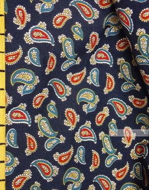 Viscose Fabric by the yard ''Red, Turquoise Paisley On Dark Blue''}