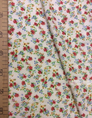 Viscose Fabric by the yard ''Red Flowers On Cream''}