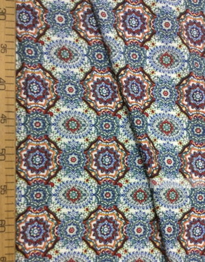 Viscose Fabric by the yard ''Red And Blue Patterns On White''}