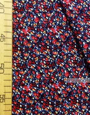 Viscose Fabric by the yard ''Little Red Flowers On Dark Blue''}