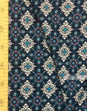 Viscose rayon by the yard ''Turquoise-And-Gray Patterns On The Dark Blue''}