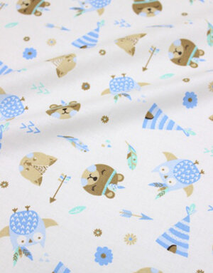 {[en]:Poplin cotton ''Woodland animals light blue''}