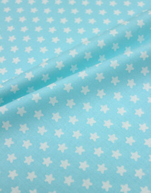 {[en]:Poplin cotton ''Small white stars on mint''}