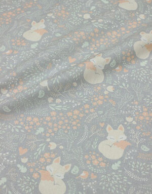 {[en]:Cotton fabric ''Woodland lawn with foxes''}