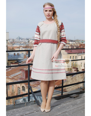 Russian linen midi dress