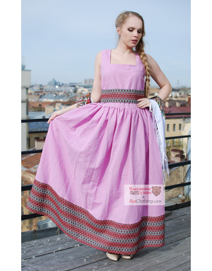 pink linen sarafan Russian style