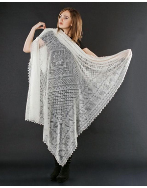 32.28 x 72.83 inch  82 x 185 cm Orenburg lace openwork scarf Russian hand knitted goat down shawl