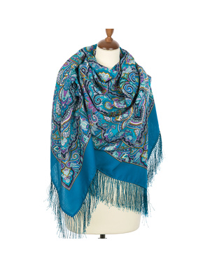 Wool shawl ''Beauty Queen'' blue