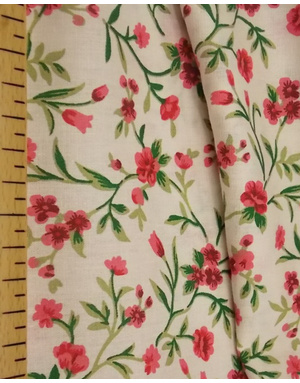 {[en]:Russian pattern cotton fabric Red flowers in a creamy field}