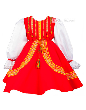 Russsian dress dance costume traditional wear red sarafan white blouse 