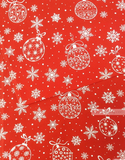 Fabric Folk Decorations by the yard ''Snowflakes And Christmas Balls On Red''}