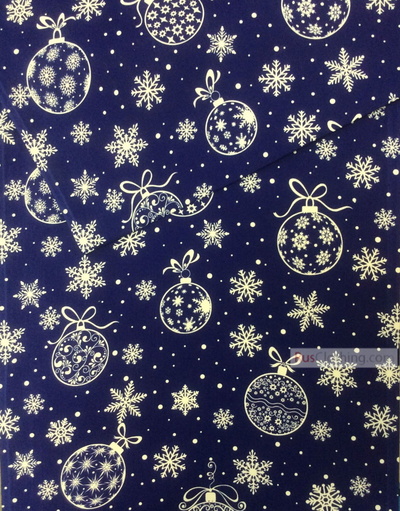Fabric Folk Decorations by the yard ''Snowflakes And Christmas Balls On Blue''}