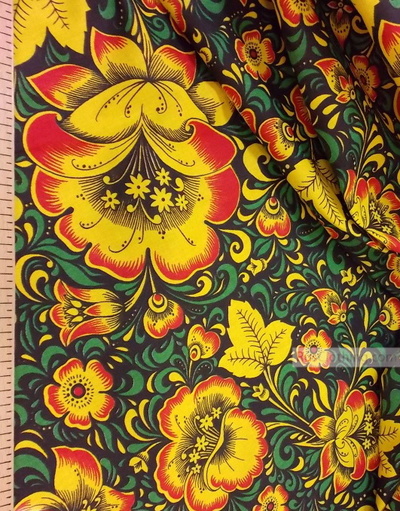 Traditional Russian Fabric ''Khokhloma Is Bright Green On Black''}