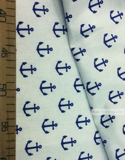 Baby fabric by the Yard ''Blue Anchors On White''}