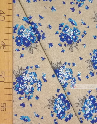 Floral cotton fabric by the yard ''Bouquet Of Blue Daisies On Gray''}