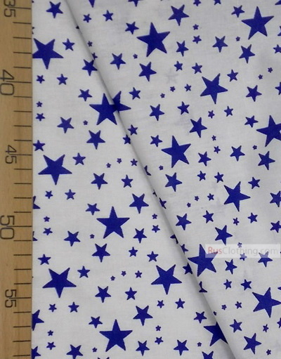 Nursery Print Fabric by the Yard ''Blue Stars On White''}