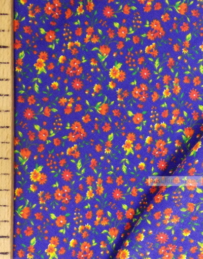 Floral cotton fabric by the yard ''Small Flowers On Blue''}