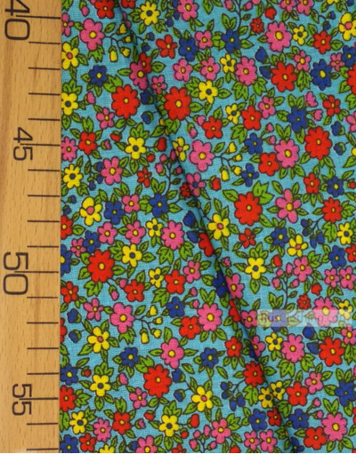 Floral cotton fabric by the yard ''Small Wildflowers On Turquoise''}