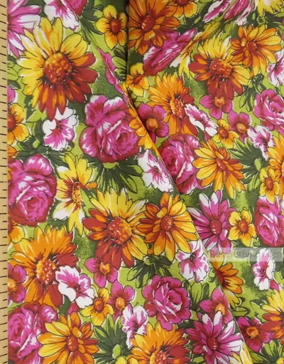 Russian Floral Fabric ''Wildflowers On A Bright Field (Light Green)''}