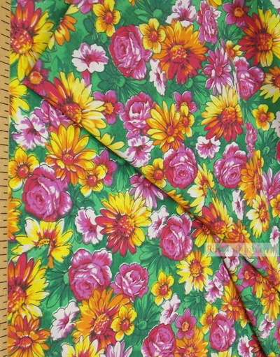 Russian Floral Fabric ''Wildflowers On A Bright Field (Green)''}