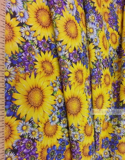 Russian Floral Fabric ''Sunflowers With Wildflowers''}