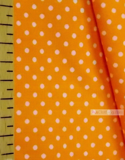 Cotton print fabric by the yard ''Small White Polka Dots On Orange''}