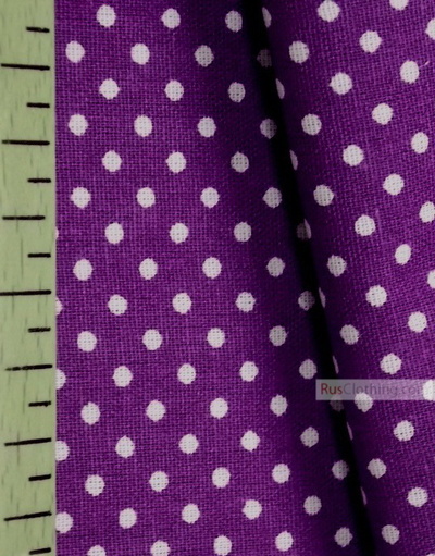 Cotton print fabric by the yard ''Small White Polka Dots On Purple''}