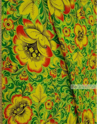Russian Fabric Patterns ''Khokhloma In Green''}
