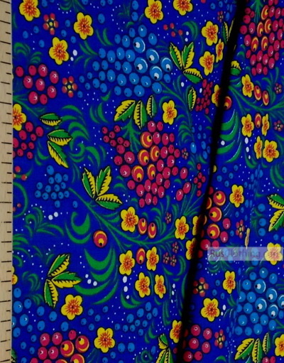 Folklore Fabric by the yard ''Currant On Blue''}