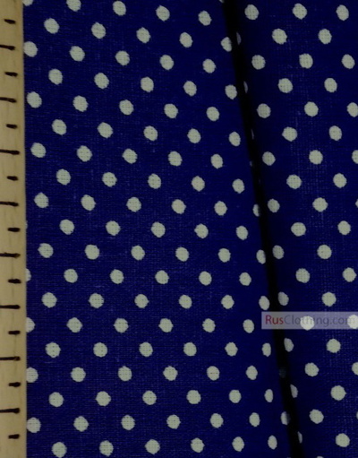 Cotton print fabric by the yard ''Small White Polka Dots On Blue''}