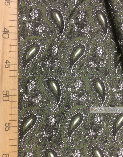 Paisley coton fabric by the yard ''Black Turkish Cucumber, Dark Green''}