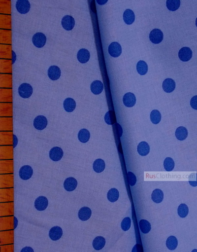 Cotton print fabric by the yard ''Blue Polka Dots On Light Blue''}