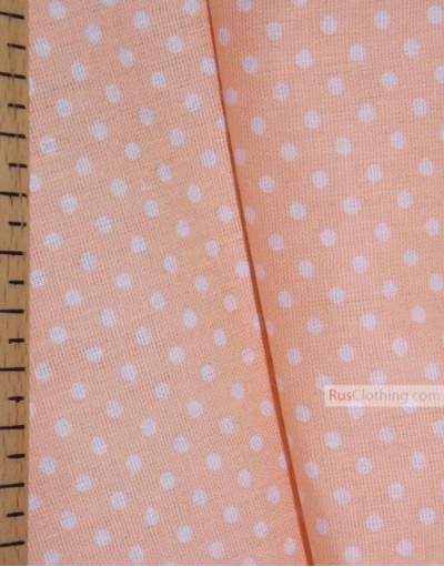 Cotton print fabric by the yard ''Small White Polka Dots On Peach''}