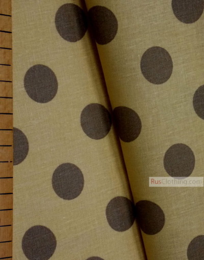 Vintage Fabric Prints by the yard ''Large Polka Dots, Brown On Yellow''}