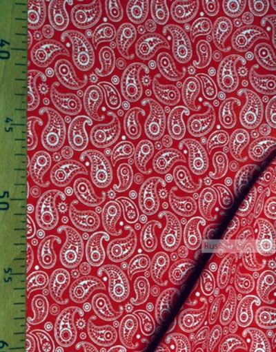 Paisley coton fabric by the yard ''Paisley, Small, White On Red''}