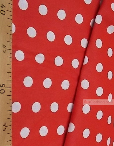 Red cotton fabric by the yard ''Medium Peas, White On Red''}