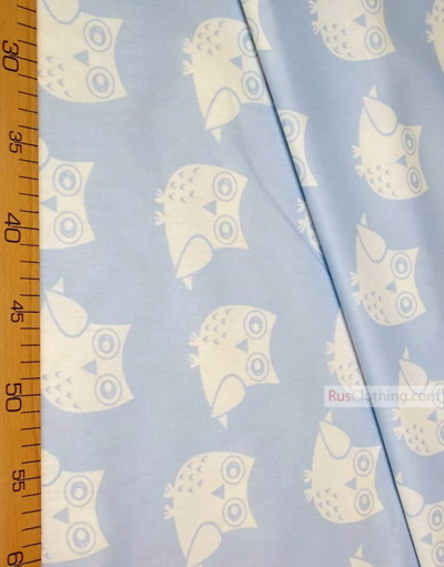 Childrens Fabric by the Yard ''White Owls On Pale Blue''}