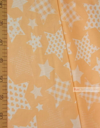 Childrens Fabric by the Yard ''White Stars With Peach Pattern''}