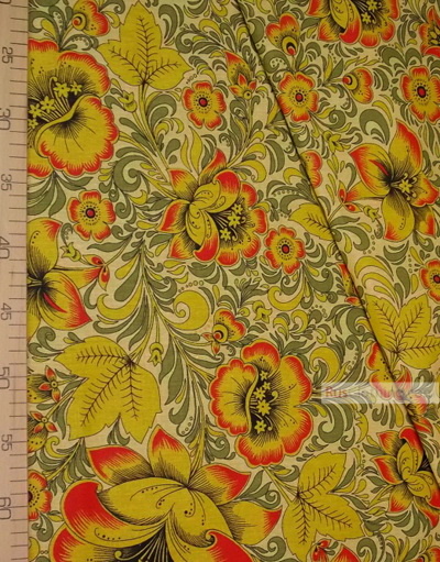 Russian Fabric Patterns ''Khokhloma On Yellow''}