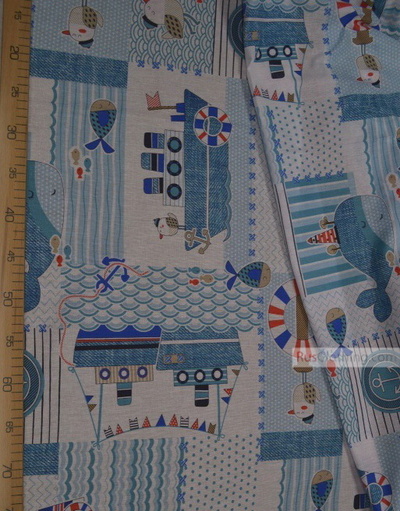 Kids Fabric by the Yard ''Steamer In The Sea''}