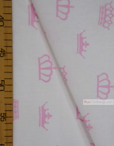 Nursery Fabric by the Yard ''Pink Crowns On White''}