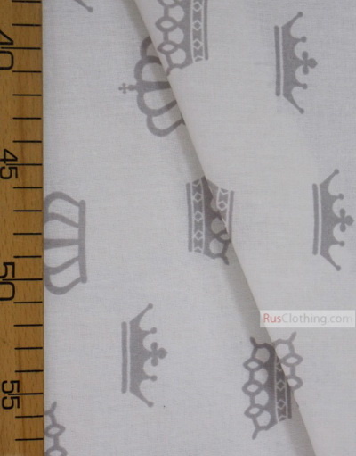Baby Quilt Fabric by the Yard ''Gray Crowns On White''}