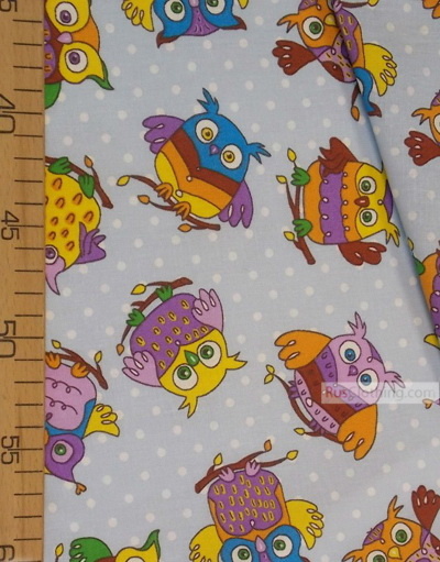 Kids Fabric by the Yard ''Wise Eagle Owl On Blue''}