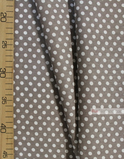 Cotton print fabric by the yard ''White, Small Dots In Dark Coffee''}