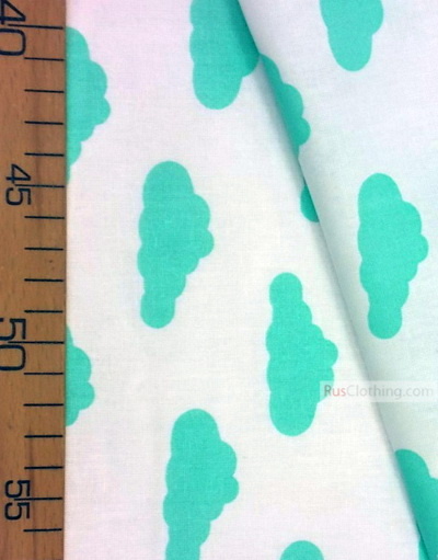 Baby fabric by the Yard ''Mint Clouds On White''}
