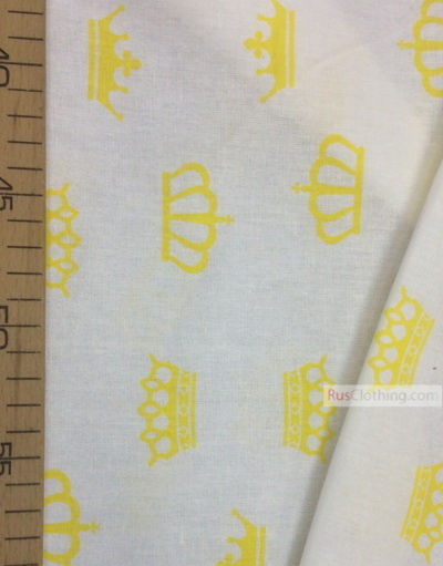 Kids Fabric by the Yard ''Yellow Crowns On White''}