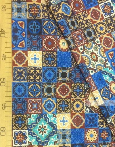 Fabric Folk Decorations by the yard ''Eastern Mosaic On The Blue-Burgundy''}