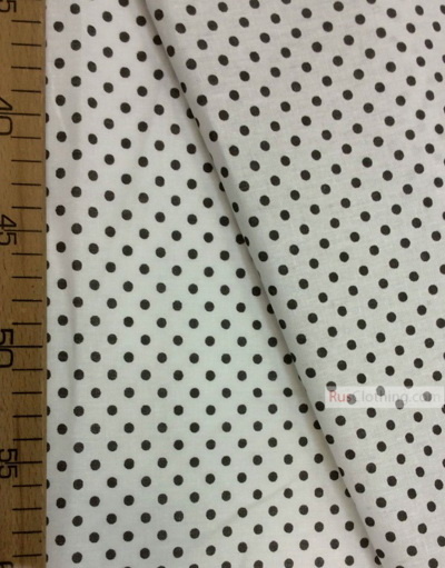 Vintage Fabric Prints by the yard ''Small Black Polka Dots On White''}