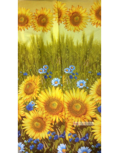 Tissu Russe Fleuri ''Sunflowers In Wheat Field''}