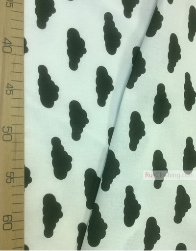 Nursery Print Fabric by the Yard ''Black Clouds On White''}